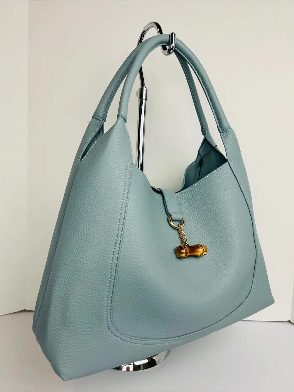 BC Bags Women's Handbag PU Pebbled Light Blue Removable Pouch Double Handle NWT